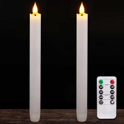Homemory 2 Pack Waxy Flameless Candles with Remote Control Timer, Flickering Battery Operated, Led Flameless Candlesticks Tall Candles for Home Decor, 9.6 inch