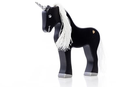 Lilu® Einhorn Hengst Special Edition mit leuchtendem Herz, Mähne und Schweif, Fabelwelt Holztiere handbemalt, Holzspielzeug aus FSC®-Holz, EN71 und DEKRA Zertifiziert Spielfigur für Kinder