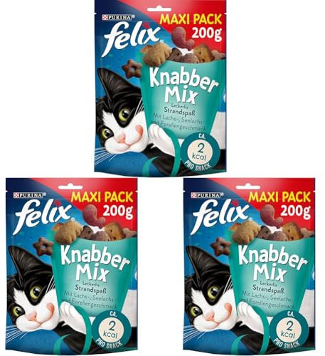 FELIX KnabberMix Strandspaß Katzensnack, Knusper-Leckerlie mit Fisch-Geschmack, 3er Pack (1 x 200g)