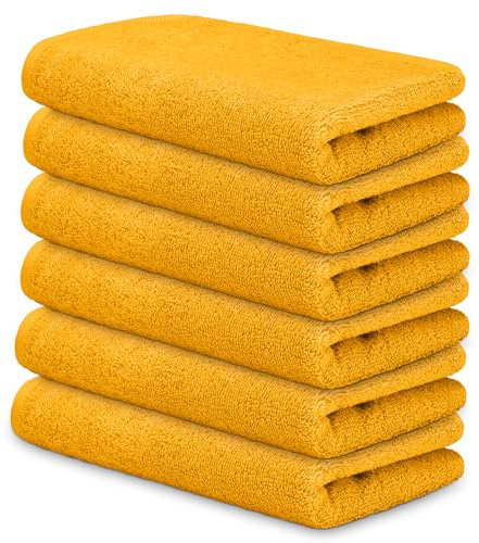 DECASATEXTIL Pack 6 Toallas Pequeñas 30x50cm Algodón 450g/m² – Suaves y Absorbentes – Toallas de Cara, Aseo o Invitados – Hogar, Hotel o SPA – Oro