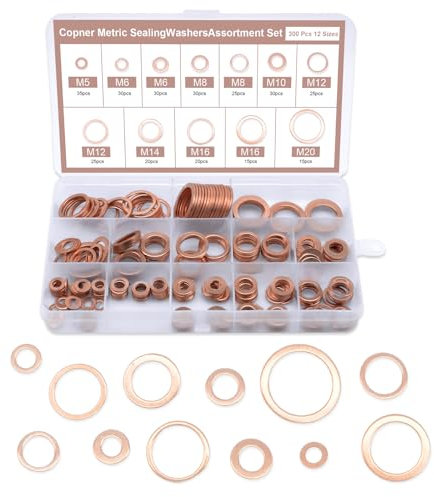 300 piezas de anillos de sellado de cobre, surtido de arandelas de sellado de cobre, kit de fijación de hardware de arandelas de sellado adecuado para accesorios de combustible (M5-M20)