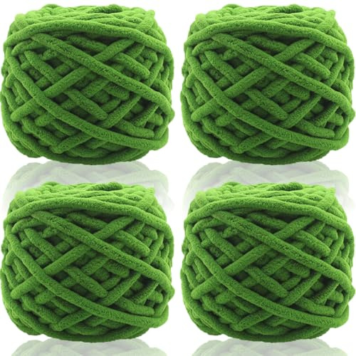 Duscdesp 4x100 g Chenille Wolle zum Häkeln Dickes Garn,Dicke Wolle zum Handstricken, Flauschig Chunky Yarn,Bunte Häkelwolle Set,Knitting Chenille Garn,Weben von Schal, Mützen,Decke
