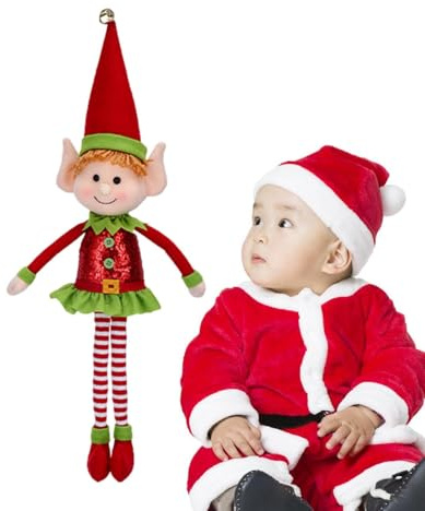 Yonuaret Peluche de elfo de Navidad, lindas figuras de elfos de Navidad con patas largas de felpa para Navidad - Decoración navideña para mesa de comedor, chimenea, alféizar de ventana, hogar, sala de
