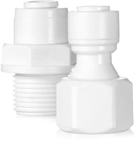2 PCS Water Filter Quick Connector, 3/8 Male/Female Thread to 1/4, Water Filter Tubing Fittings