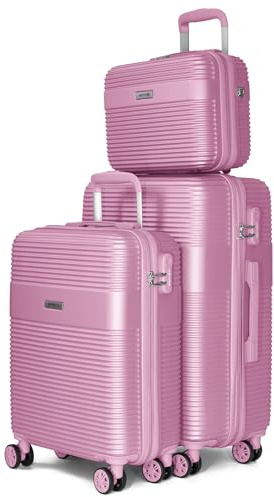 VOYAN Juego de Maletas Bio, Set de Trolley Rígido con Maleta de Cabina, Maleta Mediana y Neceser, Equipaje Ligero y Resistente con Cerradura de Seguridad y Ruedas Dobles 360°, Rosa