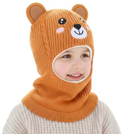 AYPOW Baby Kinder Schlupfmütze Mädchen Jungen, Warm Wintermütze mit Thermo Fleece Gefütterte Earflap Multifunktions Winddichte Schalmütze Beanie Mütze Kapuze Loop Schals Kleinkinder