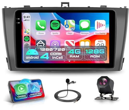 Rimoody 4G+128G Android Autoradio für Toyota Avensis T27 2008-2015 Wireless Carplay Android Auto 9 Zoll Incell Touchscreen Radio mit GPS Navi WiFi Mirror Link Bluetooth FM/RDS/EQ/SWC Rückfahrkamera