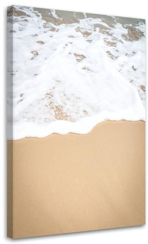 Feeby Bild auf Leinwand - Wandbilder Wohnzimmer Aesthetic - Strand Meer Wellen Natur beige - 80x120 1tlg - Schlafzimmer Wandekoration - Bilder Zimmer - Living Room - Deko Wandbilder - Moderne Bild