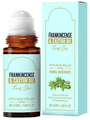 Frankincense and Castor Oil Rose Roller, Organic Cold-Pressed Castor Oil Roll-On, Firms and Moisturizes Smooths Skin, Suitable for Face, Neck, Abdomen (1)