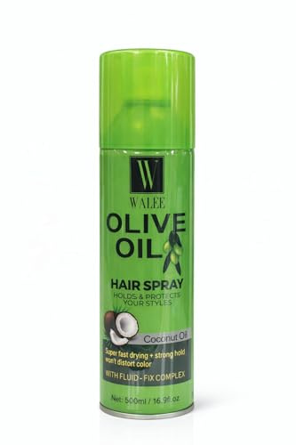 Walee Olive Oil Hair Spray with Coconut Oil, Strong Hold Styling Spray, Super Fast Drying, 500ml