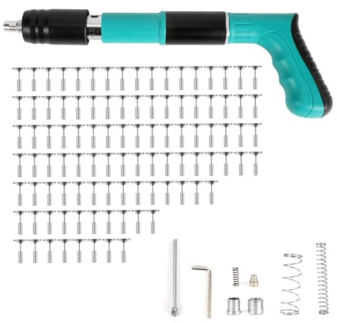 Concrete Nailer with 100 Nails, Nailer with 5 Adjustable Levels, Manual Nail Gun with Gloves and Glasses, Portable Nail Gun, Concrete Nail Kit, for Concrete Walls, Ceilings (B-Blue)