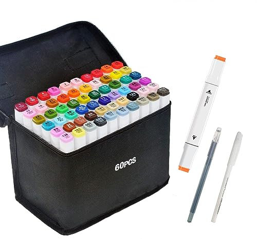 HanQix 61+2 Marker Stifte Grafitti Farbige Twin Tip Marker Kreatives Farbset für Zeichnungen Manga und Skizzenzeichnungen Graffiti-Textmarkern Ideal für Manga-Künstler