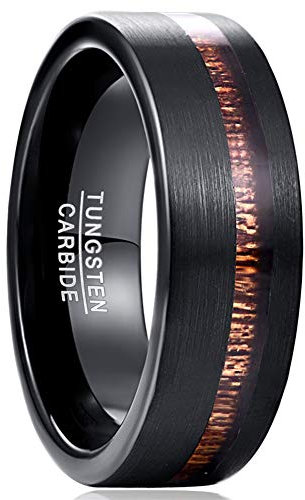 Vakki 8mm Wolfram Ring Herren Ring Schwarz Matt Holzring Ehering Verlobungsring Größe 54.4(17.3)