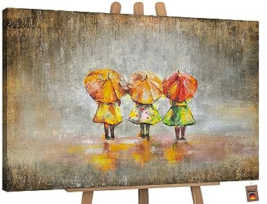 YS-Art XXL Abstrakt Acryl Gemälde auf Leinwand Sommerregen handgemalt Wandbilder Wohnzimmer modernes Design Bilder Kinderzimmer braun echte Kuns 120x80 cm