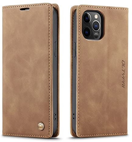 QLTYPRI Kompatibel mit iPhone 12 Mini, Vintage Dünne Handyhülle mit Kartenfach Ständer Ledertasche Klapphülle Schutzhülle Kompatibel mit iPhone 12 Mini (5,4 Zoll) - Braun