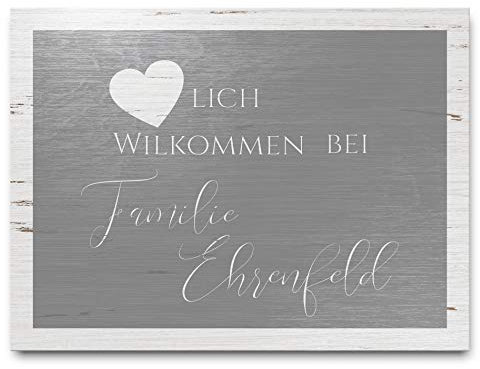 Schönes Willkommensschild mit Namen und Wunschtext aus echtem Holz | einzigartiges Türschild aus natürlichem Material | Mit Kordel - Schrauben - selbstklebend