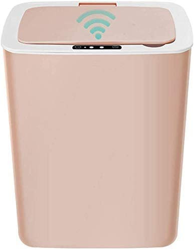 Poubelle à capteur automatique de 14 L, sans contact capteur à induction intelligent avec couvercle poubelle d'intérieur entièrement automatique, bain, chambre à coucher, cuisine, bureau (rose)