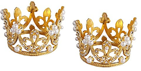 2 Stück Mini-Prinzessinnen-Perlenkrone, Tiara, Kuchendekoration für Babyparty, Geburtstag, Prinzessinnen-Party, Brautschmuck, Hochzeit (Gold)