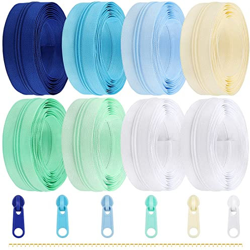 DOITEM 2,8 mm Reißverschlüsse 22,4 m Nylon-Endlos-Reißverschluss-Set mit Schieber und Reißverschluss zum Nähen und Basteln – 7 Farben