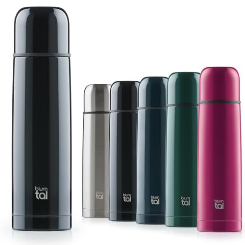 Blumtal® Thermosflasche 350 ml - BPA-freie Thermoskanne für warm&kalt - auslaufsichere Isolierflasche 350ml aus Edelstahl rostfrei - Thermoskanne mit Becher - Thermoskanne Tee - Isolierkanne - Schwarz