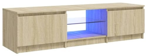 vidaXL TV Cabinet with LED Lights Indoor Furniture Bedroom TV Stand Living Room Entertainment Centre Hifi Cabinet 140x40x35.5 cm Sonoma Oak