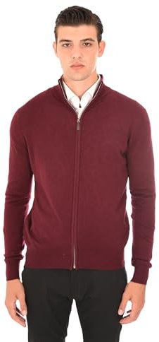 Ciabalù Cardigan Uomo con Zip Lana e Cashmere Maglione con Cerniera Collo Alto (Bordeaux, XL)