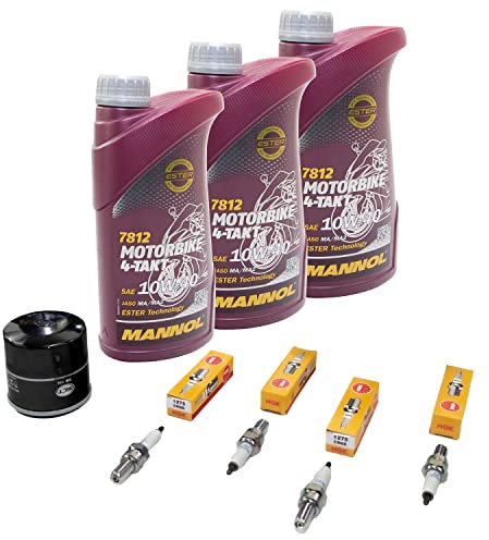 Wartungspaket Öl 3L + Ölfilter + Zündkerzen für Yamaha XJ 600 XJ600 4BR RJ01 4LX Baujahr 1992-2003