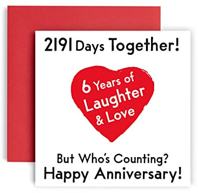 Huxters Anniversary Card – Premium Happy 6th Wedding Anniversary Wedding Card – Funny Card for Husband or Wife – Beautiful Illustration and Artwork – 14.8cm square card (6th Anniversary)