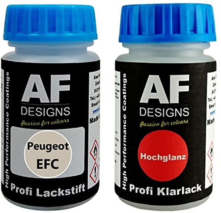 Alex Flittner Designs Stylo de retouche pour Peugeot EFC Blanc Perle Nacre + vernis transparent 50 ml