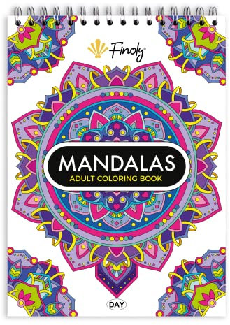 Finoly Libro Mandalas Colorear Adultos | Cuaderno para Colorear | 30 Ilustraciones Originales | Tamaño A4 | Papel Premium | Encuadernación Espiral Volumen 1 (Día)