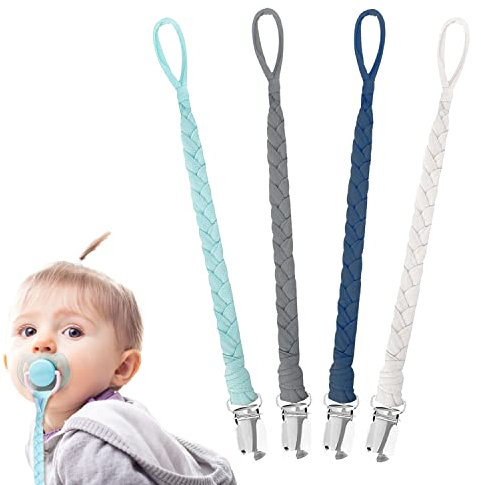 Confezione da 4 clip per ciuccio, clip per ciuccio senza BPA, per ragazzi, in cotone, per ciuccio intrecciato, per neonati, ragazze, essenziali, doccia per la dentizione del bambino