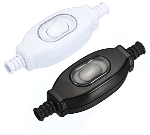 PATIKIL 6mm Inline Cavo Interruttore, 2pz Impermeabile Apparecchio Interruttore AC 250V 3A ON/Off Bilanciere Interruttore IP65 linea Interruttore per Lampada Cavo, Bianco Nero