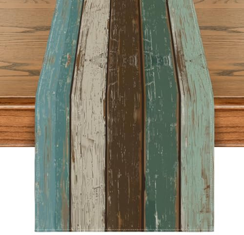 Artoid Mode Blau Planken Antik Alt Rustikal Holz Herbst Tischläufer, Saisonnal Küche Tisch Dekoration Drinnen Urlaub Party Dekor 40x180 cm