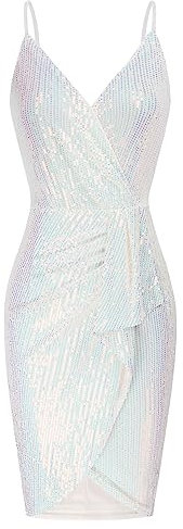 GRACE KARIN Damen Weihnachten V Ausschnitt Pailletten Trägerkleid Kleid Weiß - Pailletten S
