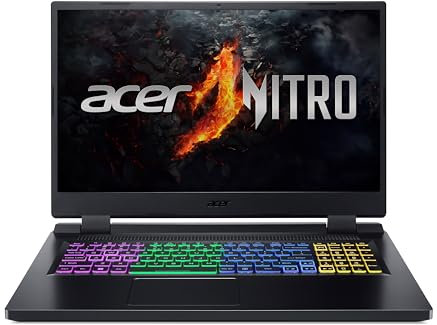 Acer Nitro 5 (AN517-55-96S6) Ordinateur Portable de Jeu | Écran 17,3 FHD 144 Hz | Intel Core i9-12900H | 16 Go de RAM | SSD 1 to | NVIDIA GeForce RTX 4060 | Windows 11 | Clavier QWERTZ | Noir