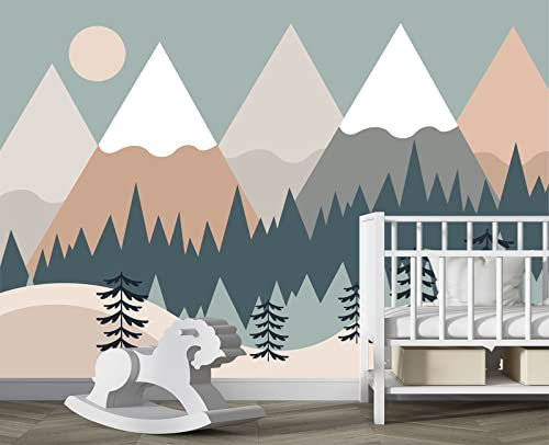 Eierme Children's Cartoon Mountain Peak Forest Sun Nursery Wall Mural Wallpaper 137 x 100