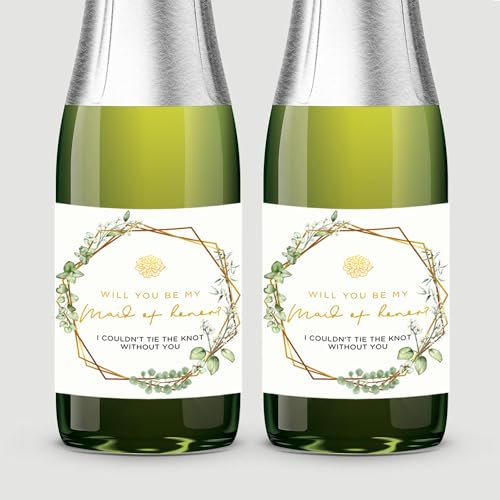 CDXHOME 8 Stück Weinflaschenetiketten – 10,2 x 11,4 cm – perfekter Brautjungfernantrag und Brautparty-Gastgeschenke – wasserdicht und langlebig – passend für die meisten Standard-Weine – Blätter