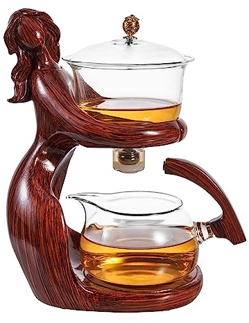 Kungfu-Teekanne aus Glas mit Teefilter, halbautomatisches Teeset mit 6 kleinen Teetassen (rot)