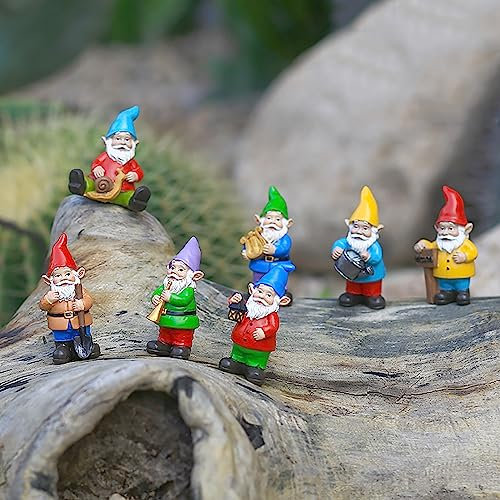 JYHCD 7 Pezzi Statua dei Nani,Nani da Giardino Divertenti in Miniatura, Statuette Gnomo per Esterno,Mini Gnomi da Giardino,per Decorazione da Giardino, per Interni O Esterni,Ornamenti Natalizi