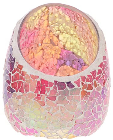Warmhm Slanted Glass Candle Holder Glass Mosaic Candle Holder Pillar Candle Stands Tea Lights Candle Holder Mosaic Tealight Bowls Votive Mosaic Tealights Holder Home Decor Romantic Teacup