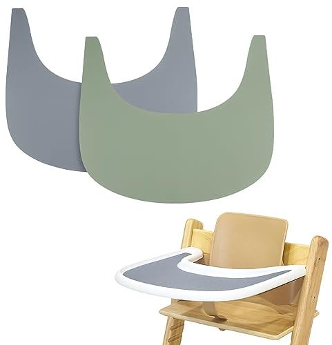 Hochstuhl Tischset, 2 Stück Strapazierfähiges Hochstuhl Tischset Silikon, für Tripp Trapp Hochstuhl Zubehör, Geeignet für Tripp Trapp Hochstuhl Tablett (Grau und Grün)