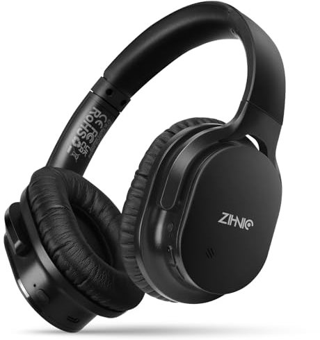 ZIHNIC Active Noise Cancelling Headphones, 50H Playtime Wireless Bluetooth Headset Low Latency - Black