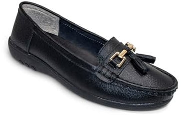 Amber Ladies Extra Wide EE Fit Leather Loafer, Cushioned Padded Insole & Breathable Leather Uppers Black 8