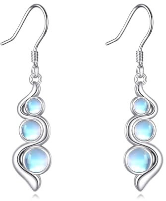 Mondstein Ohrringe für Damen 925 Sterling Silber Einfache Edelstein Hängend Ohrhänger Mondstein Schmuck Geschenk