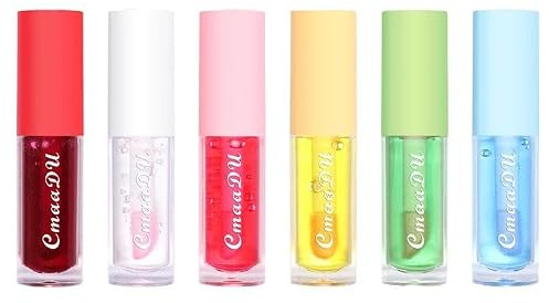 EnMart 6 Stück Lip Oil, Feuchtigkeitsspendendes Lippenöl, Glänzender Transparenter Lippen Gloss, Lip Plumper Oil, Fruity Color Changing Lip Glaze, Wasserdichter Lippenbalsam für Frauen Make-up