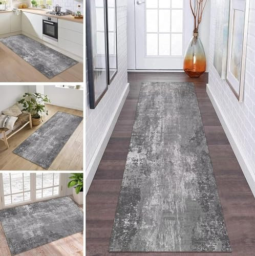 ZDYHMrj Läufer Teppich Lang Flur rutschfest Waschbar Küche Korridor Teppichläufer Dunkelgrau 70X180CM Lange Teppichmatten Küchenläufer Wohnzimmer Kinderzimmer Anpassbare Küchenteppich Meterware