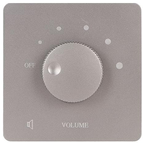 50W in Wall Volume Control, Flush in Wall Plate Rotary Knob 5 Gears Tuning Knob Volume Controller for Home Ceiling Speakers Multimedia Audio Controller (Gray)