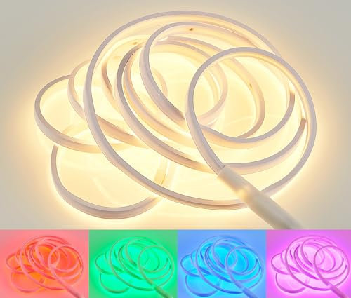 Reality Leuchten LED Stripe Neon R65583100, Kunststoff weiß, inkl. 14 Watt RGB LED, 300cm kürzbar, Fernbedienung