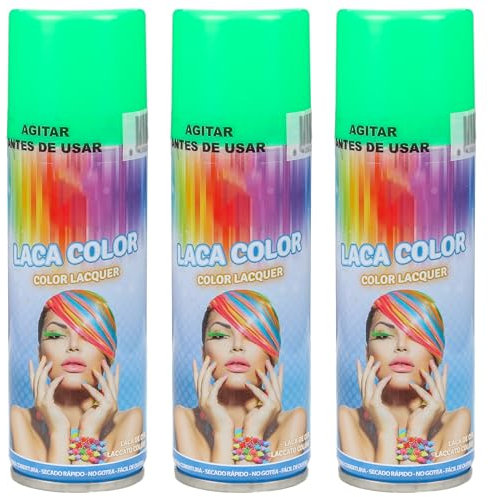 Spray Temporal con Color para Cabello - Efecto Vibrante, Fácil Lavado, Apto para Todos los Tipos, Secado Rápido, Ideal para Fiestas y Eventos, 125ml (Color Verde, 3 unit)