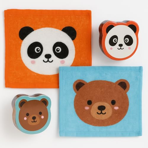 KAMACA 4er Set Magisches Handtuch Baumwolle Zaubertuch für Kinder Zauberhandtuch Mitgebsel Geschenkidee Kindergeburtstag Geschenk statt Gummibärchen (4er Set Bären)